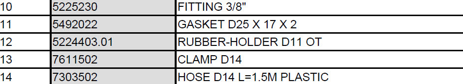 Bezzera Drip Tray Drain Fittings code